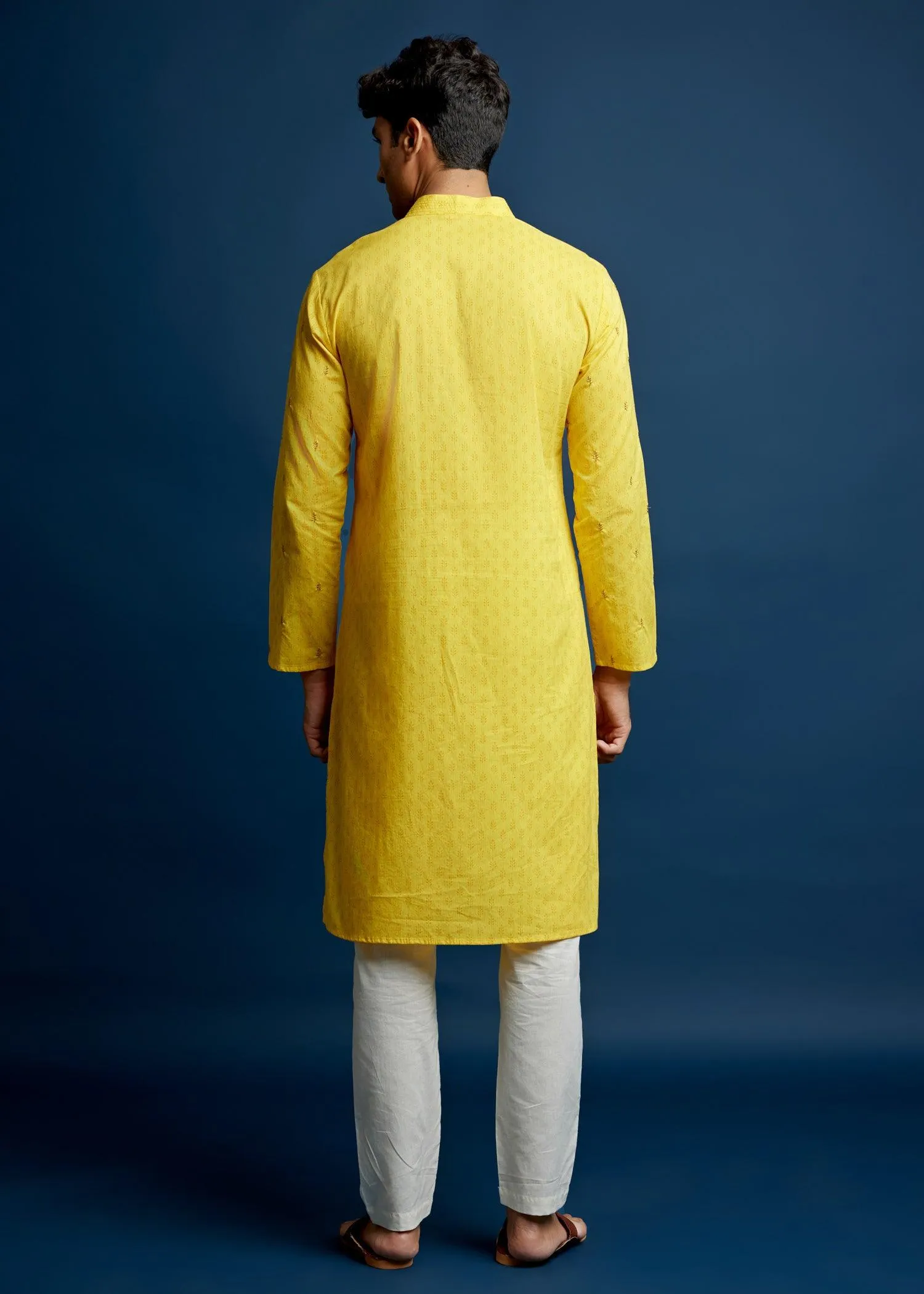 Yellow Cotton Kurta - Embroidery & Print