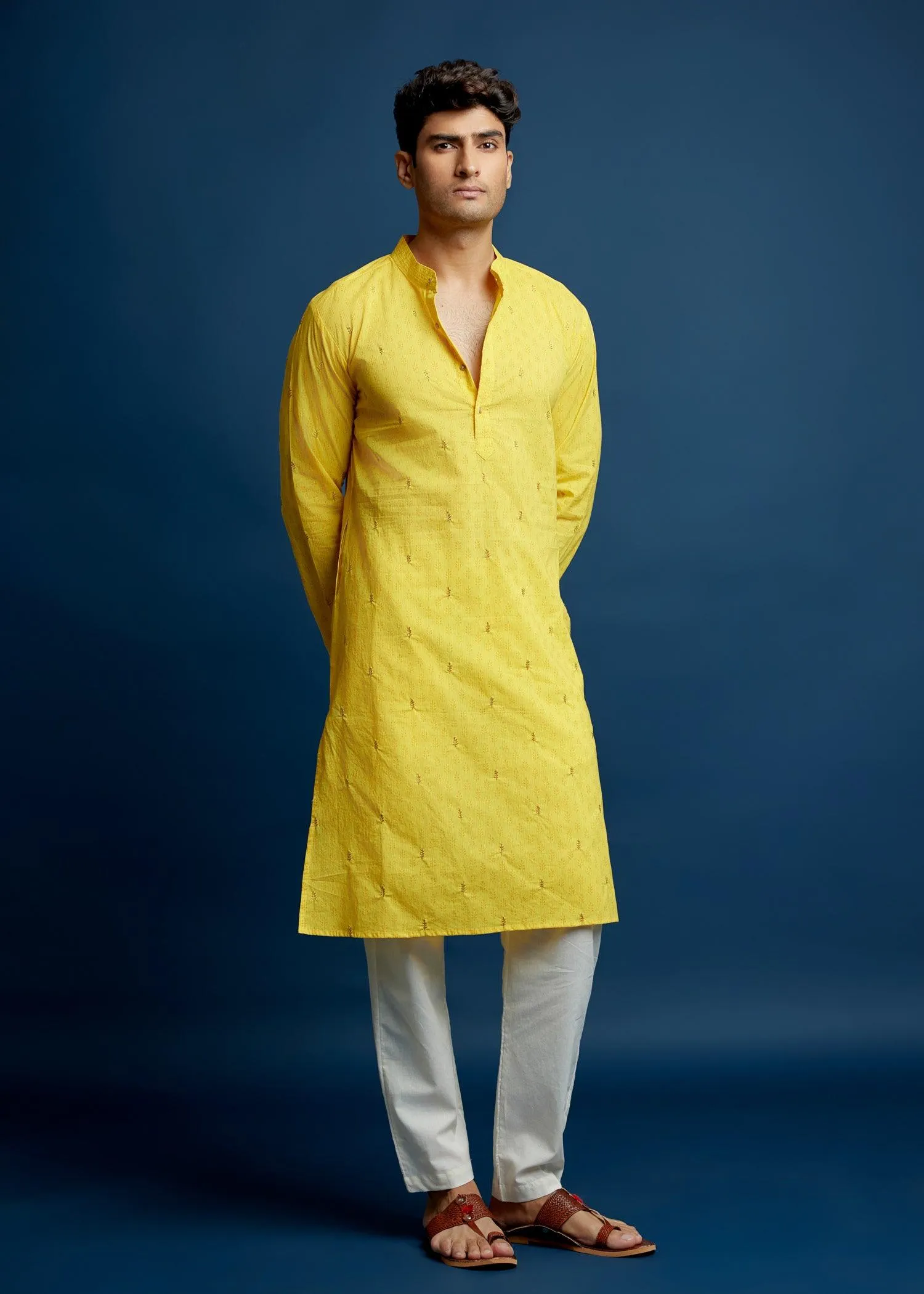 Yellow Cotton Kurta - Embroidery & Print