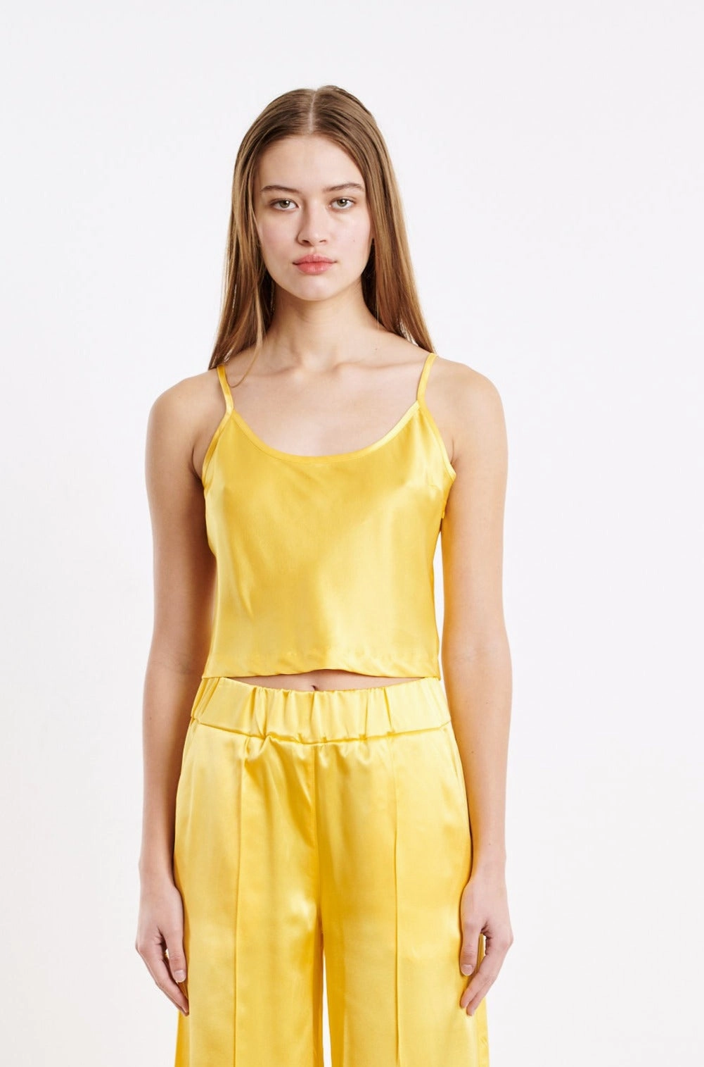 NonFadeFinish FourWayStretch Yellow Silk Cropped Cami