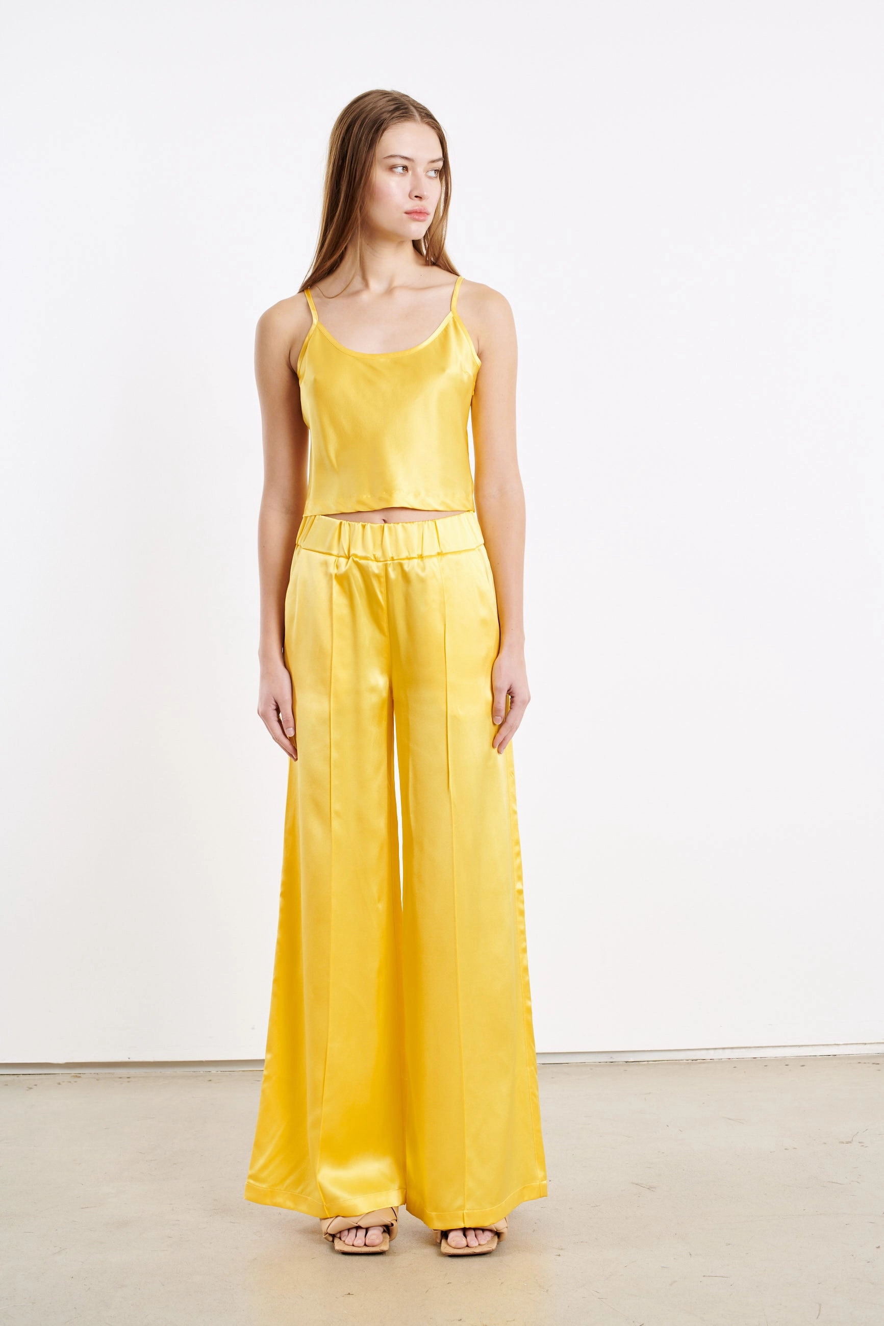 Yellow Silk Cropped Cami HygienicCoating AntiStaticTreatment