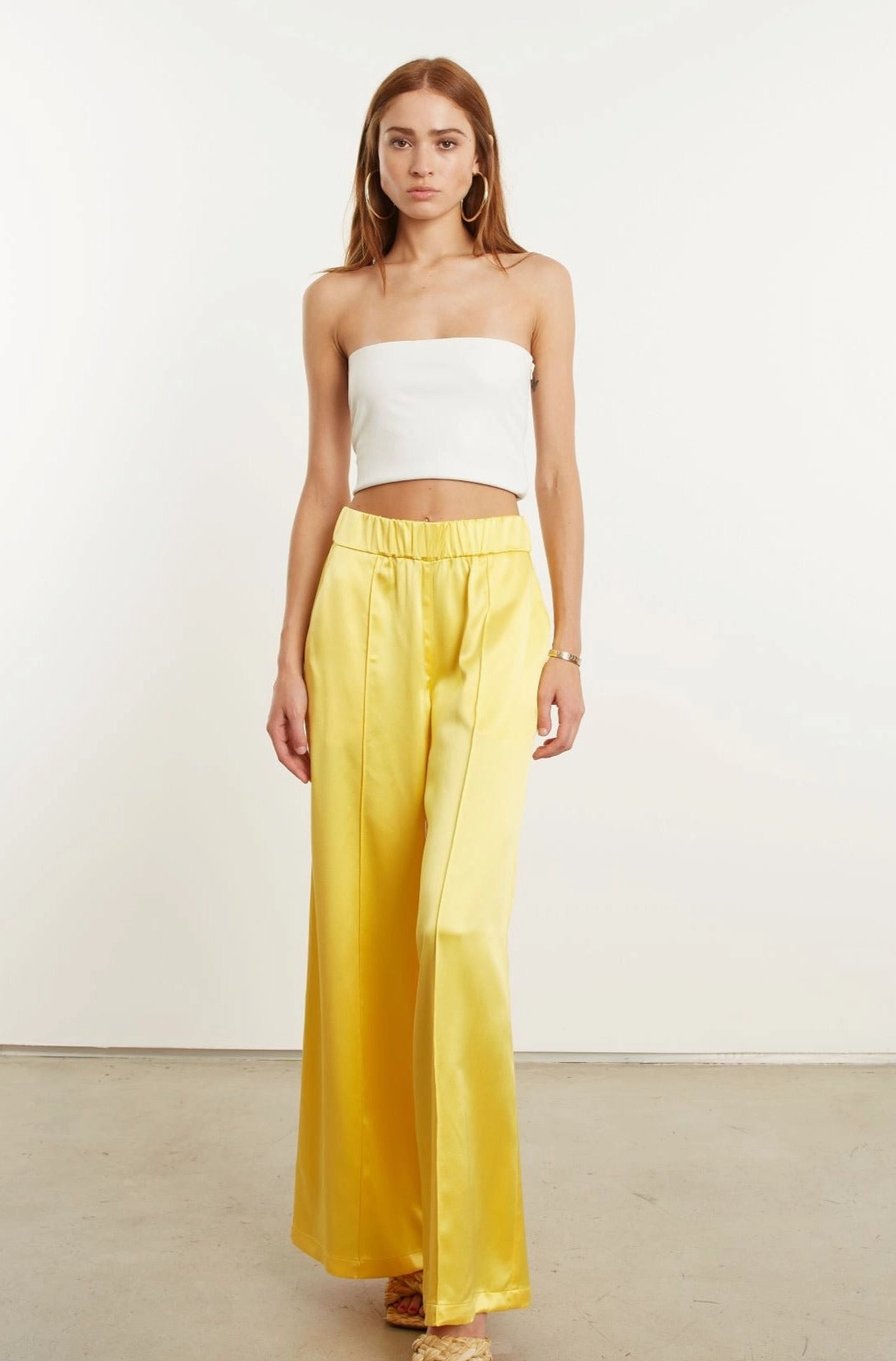 Yellow Silk Wide Leg Pintuck Pants SoftCottonBlend No Chafe