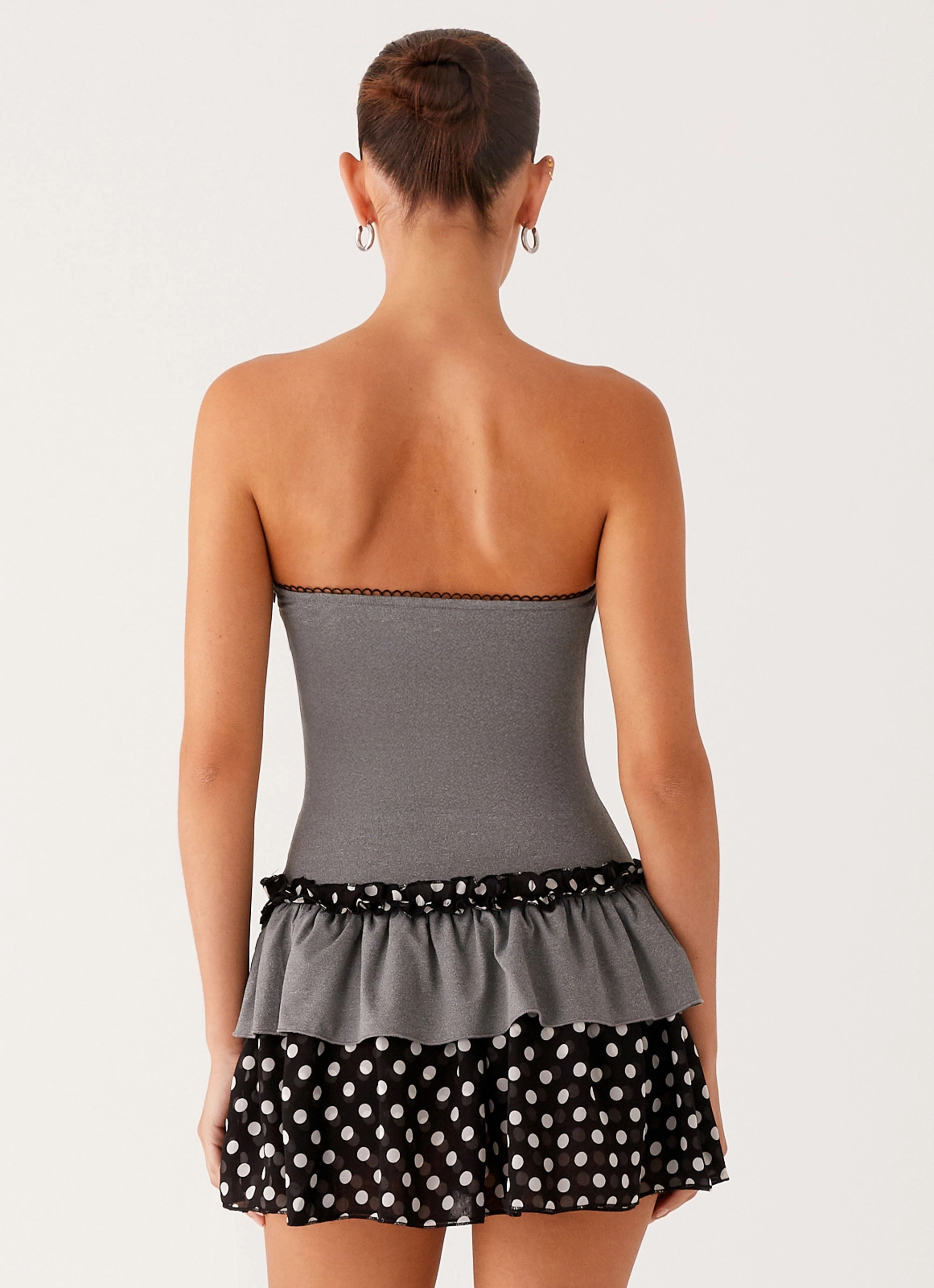 everyday staple Yerin Strapless Frill Mini Dress - Grey Polkadot
