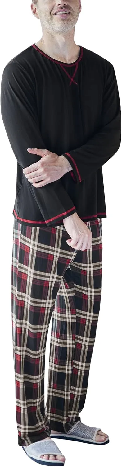 YIMANIE Men's Pajamas Set Soft Cotton Long Sleeves and Pajamas pants Classic Sleepwear Lounge Set