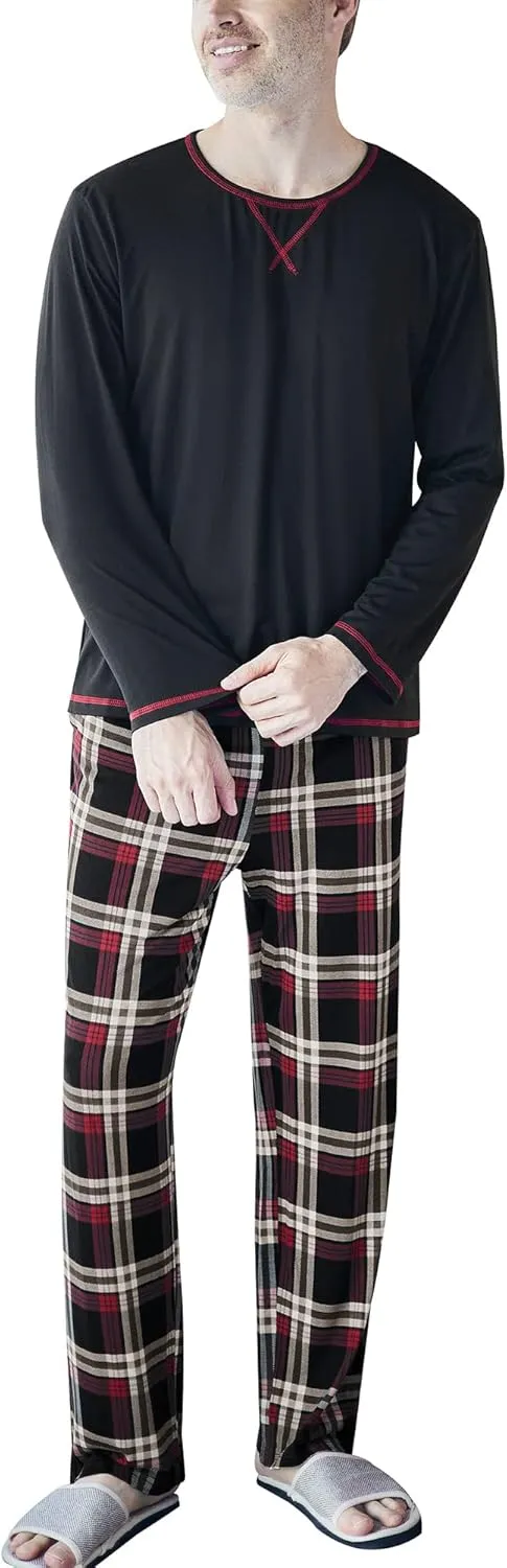 YIMANIE Men's Pajamas Set Soft Cotton Long Sleeves and Pajamas pants Classic Sleepwear Lounge Set