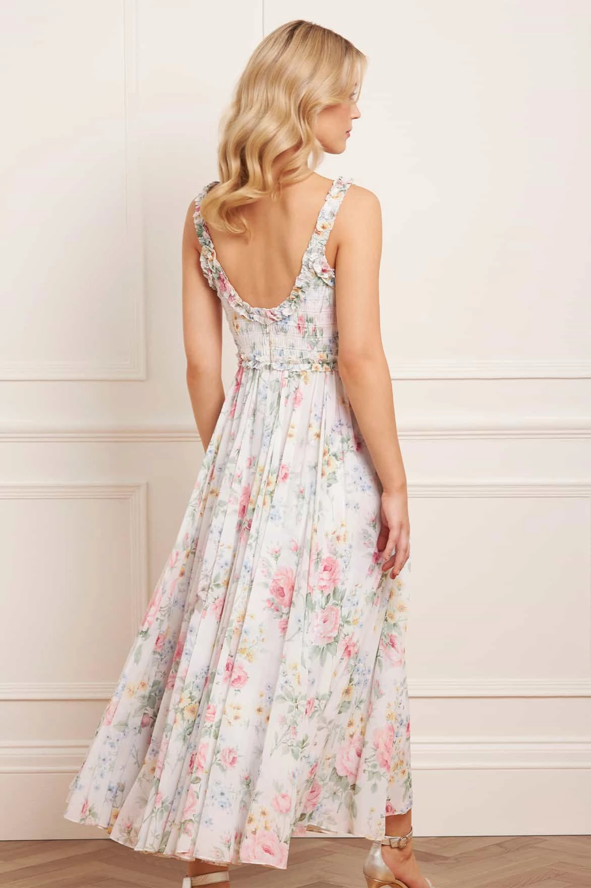 Timeless Wear Magic Day Pompadour Garden Chiffon Smocked Cami Ankle Gown