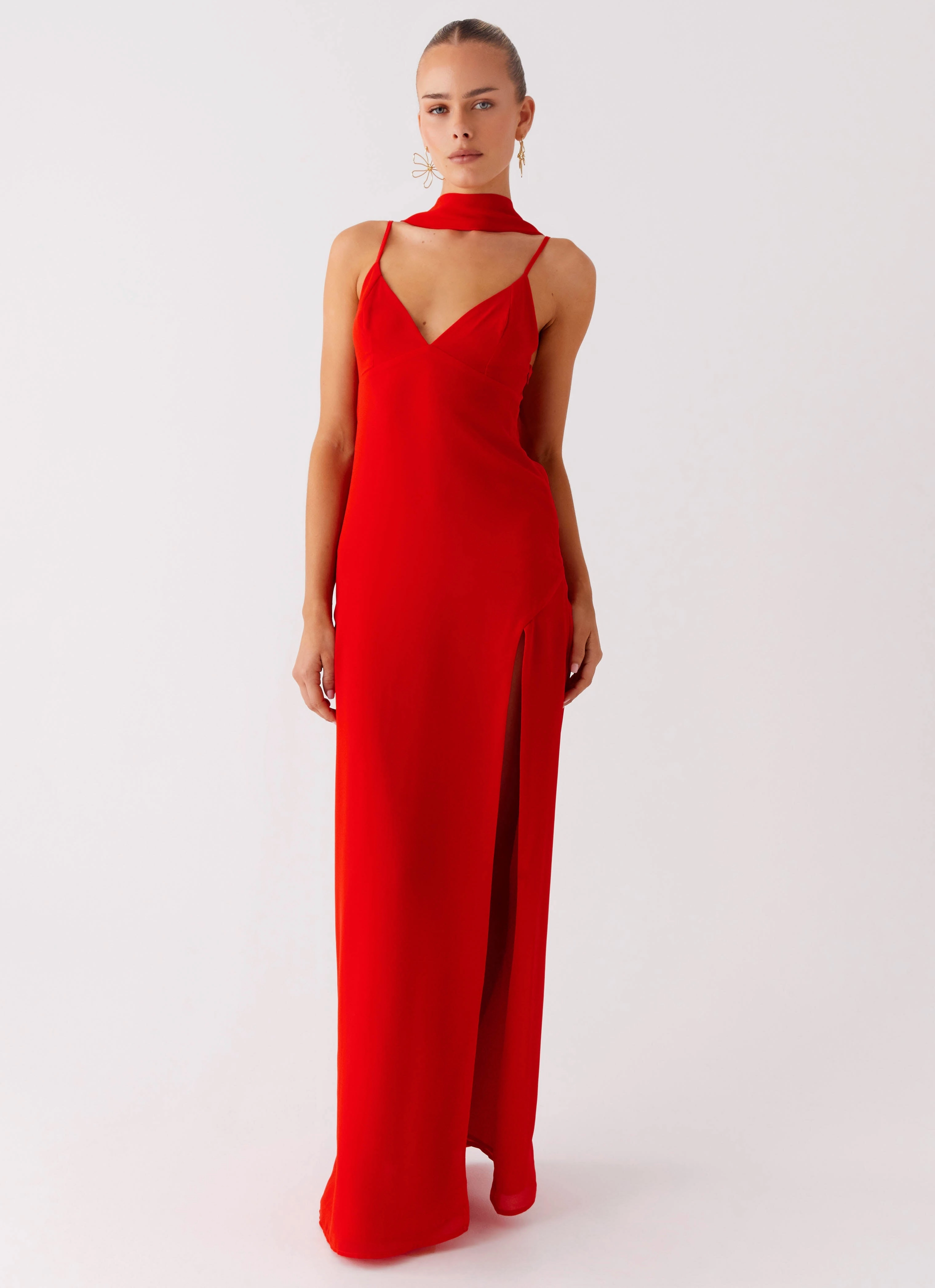 Subtle Lines Match Quick Yorke Scarf Maxi Dress - Raspberry Red