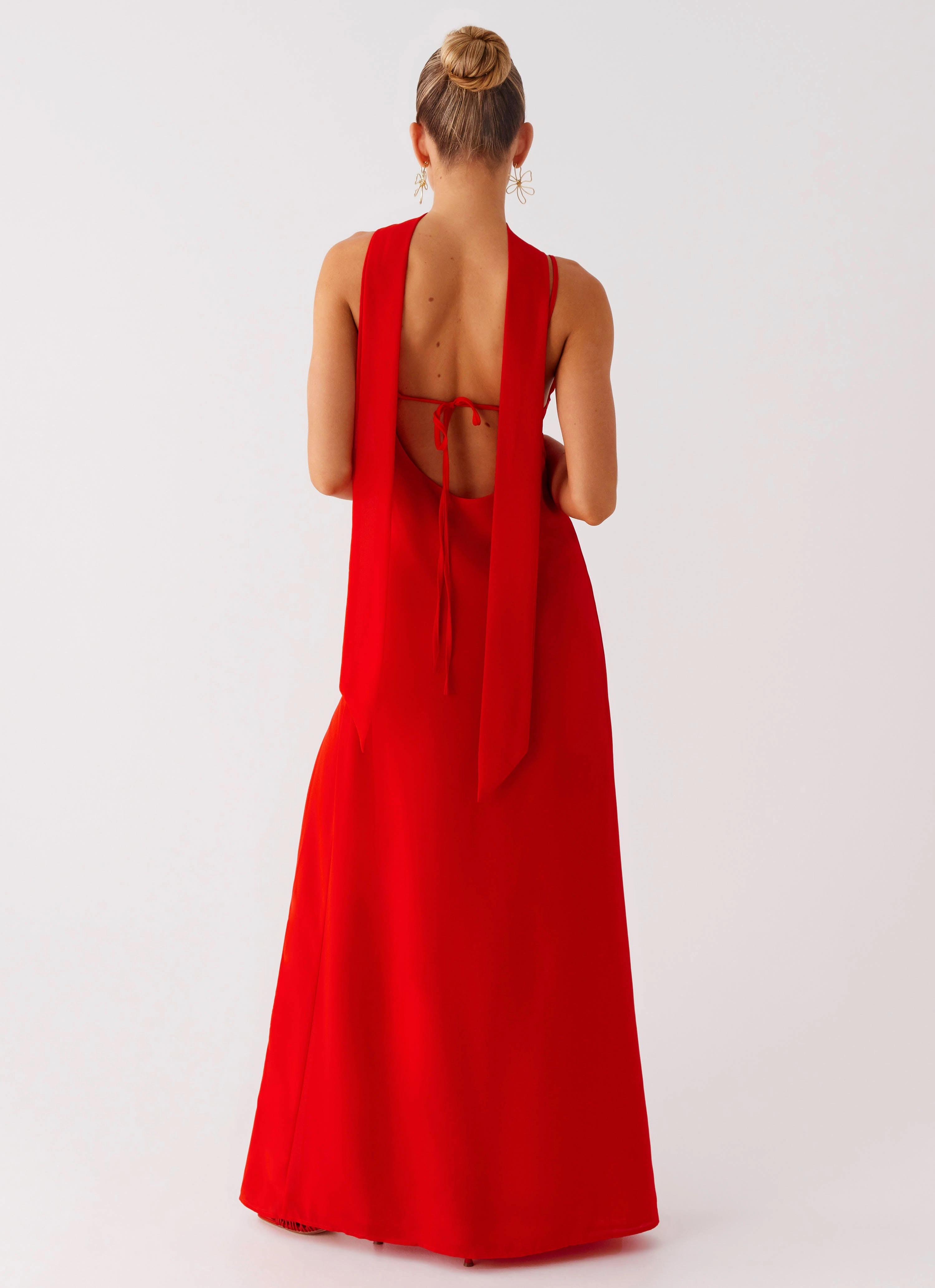 Yorke Scarf Maxi Dress - Raspberry Red Mood Casual Shiny Zip