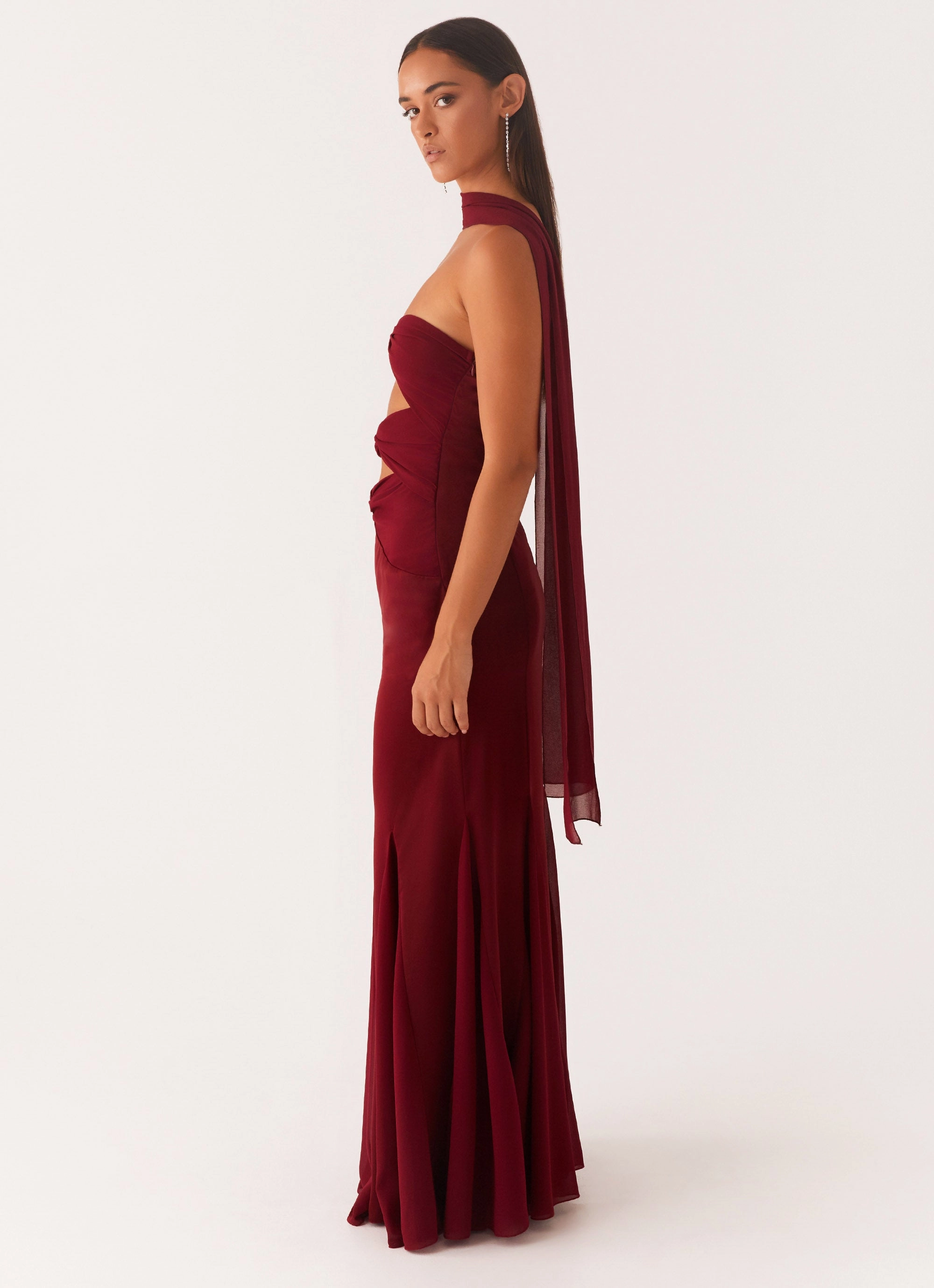 Comfortable Wear Seasonal Wear Melrose Satin Chiffon Maxi Dress - Deep Red
