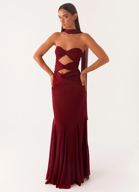 Melrose Satin Chiffon Maxi Dress - Deep Red PlushLining Layering Piece