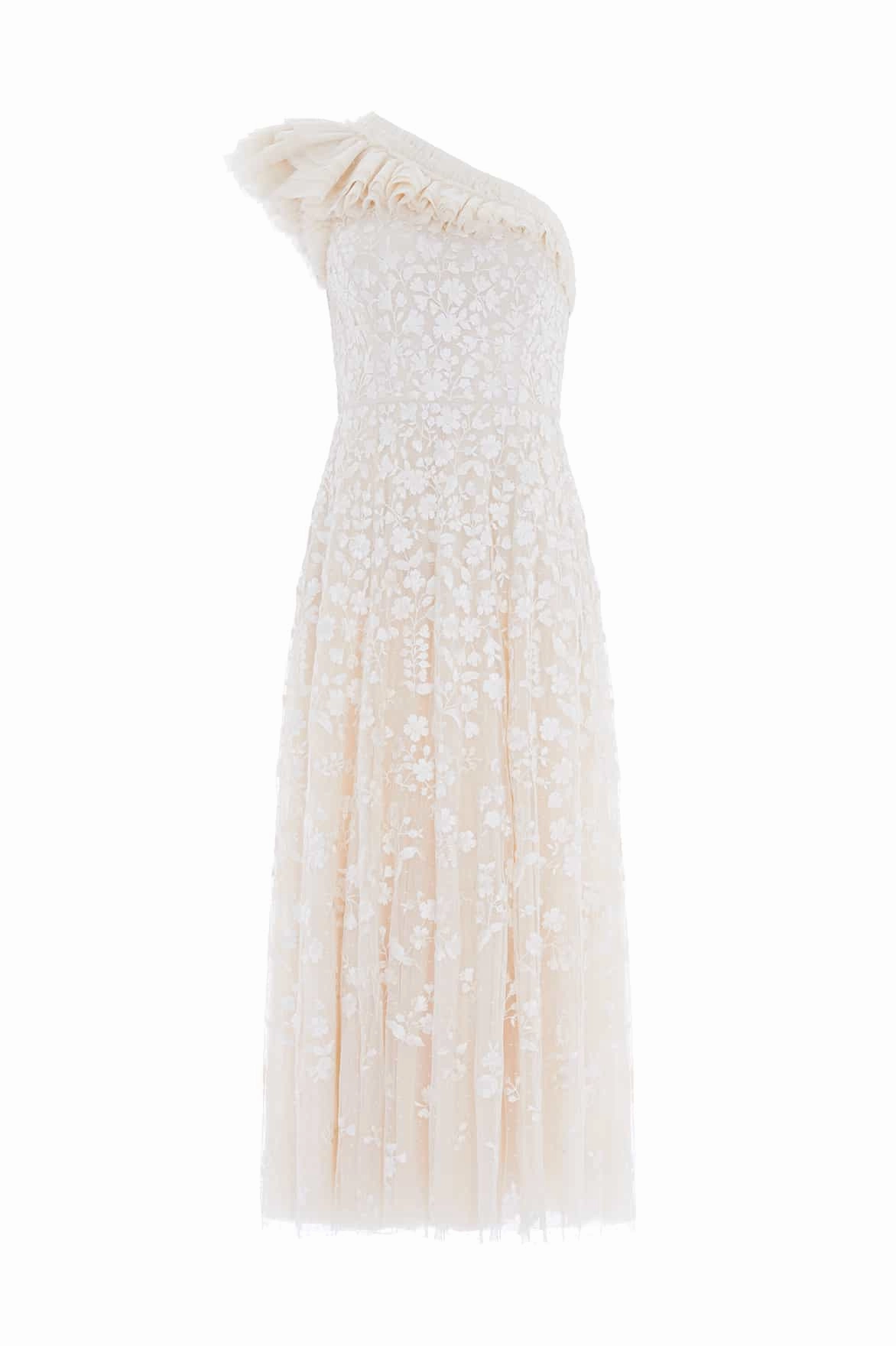 Soft Volume Posy Pirouette One-Shoulder Ankle Gown