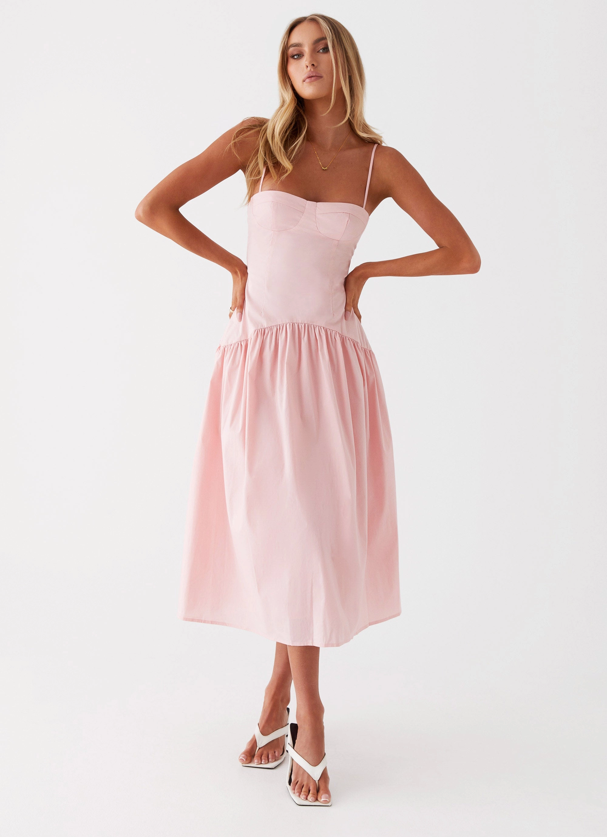 Yvette Corset Midi Dress - Pink Elegant Mature Flattering Silhouette Wear