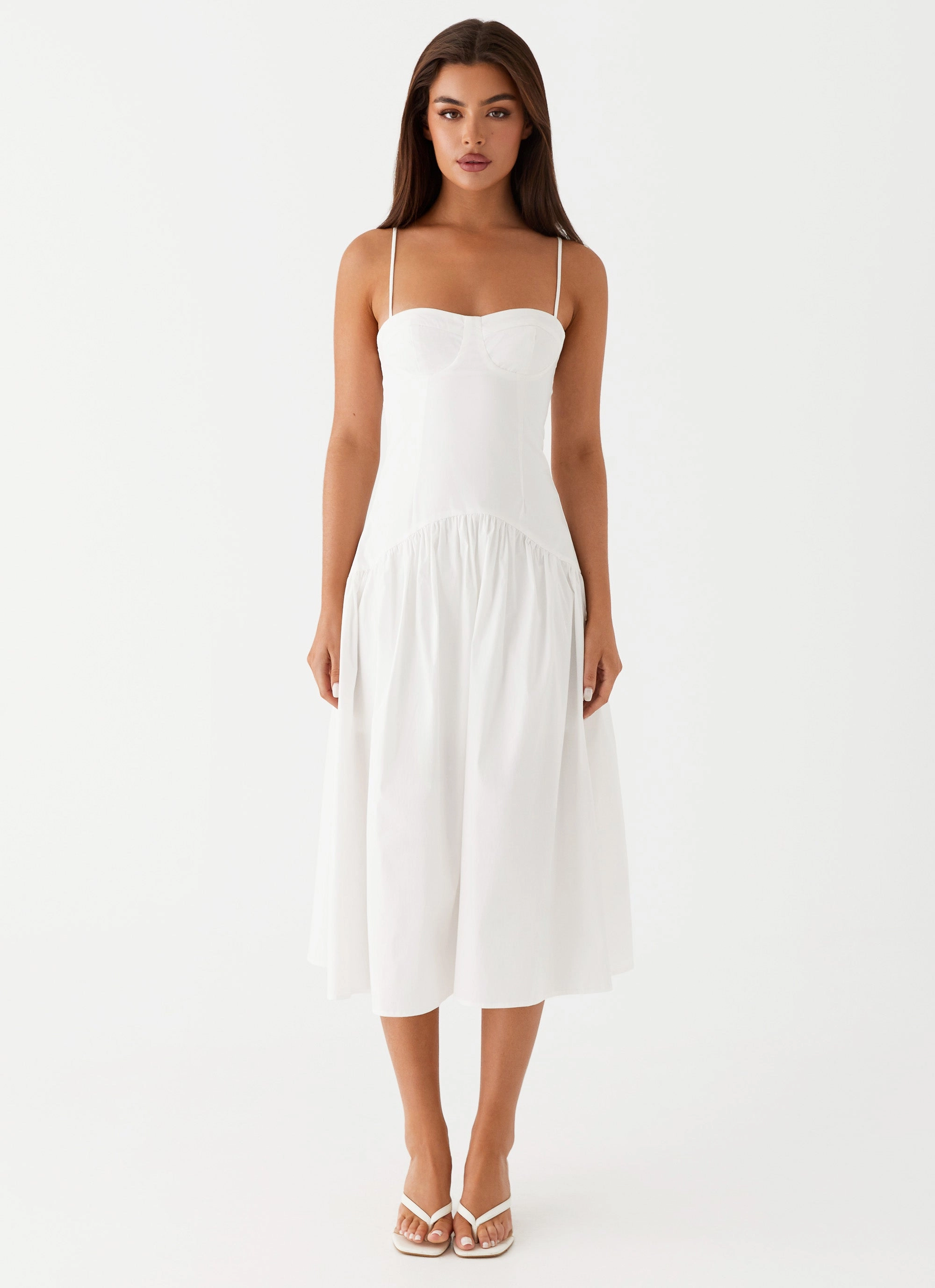 Relaxed Waistband Yvette Corset Midi Dress - White