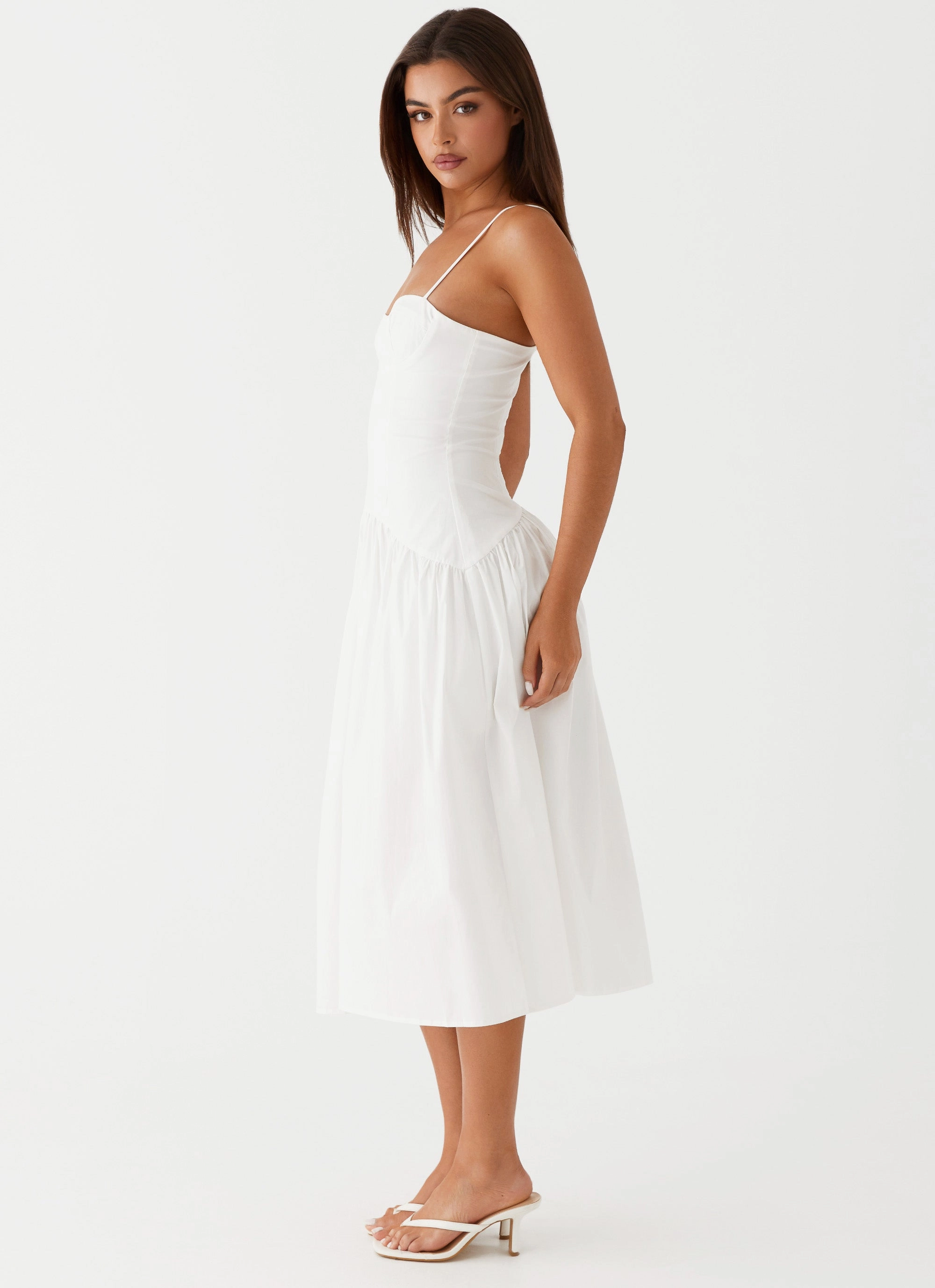 Comfortable and Chic Refined fit Yvette Corset Midi Dress - White
