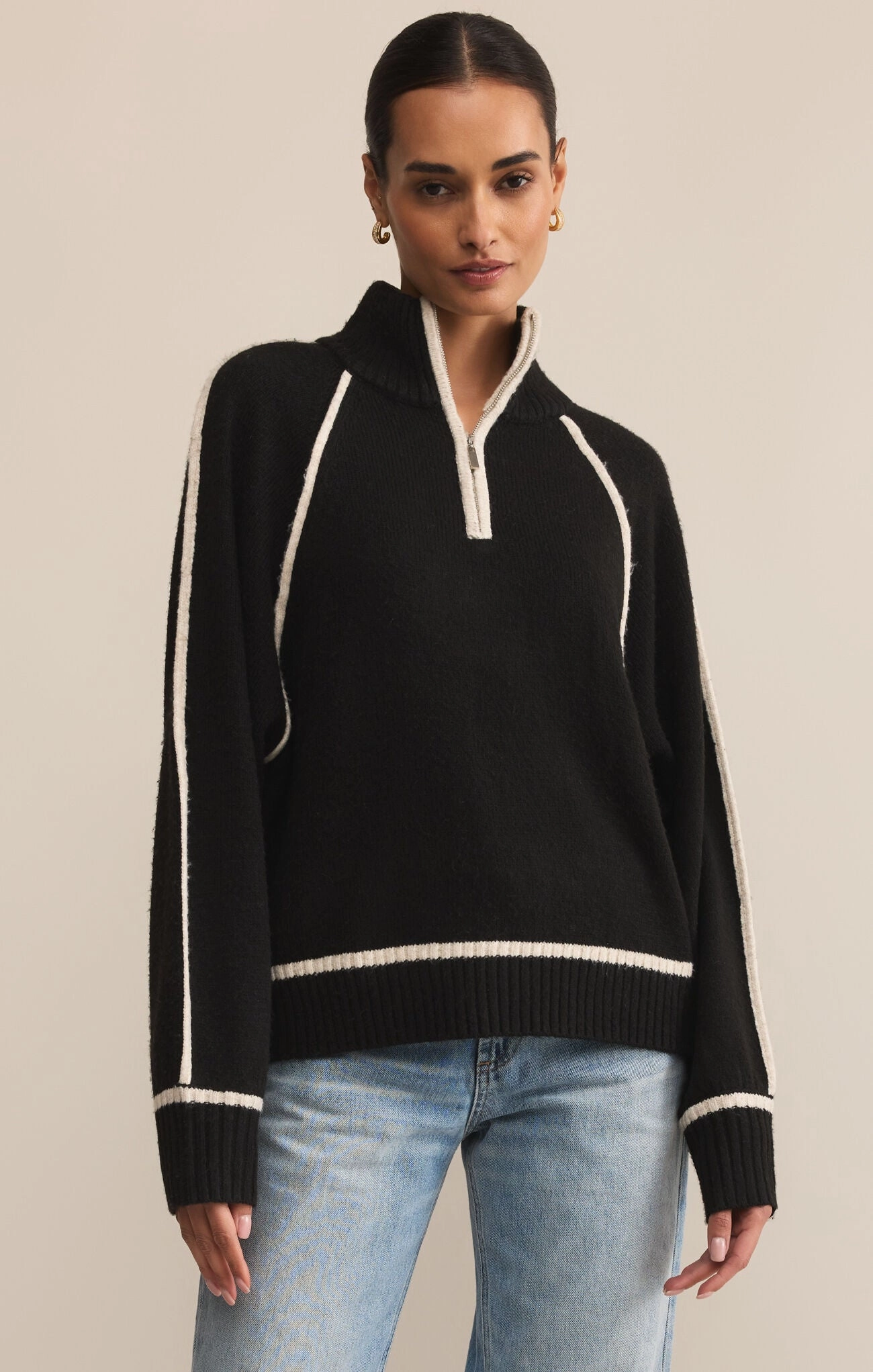 UVProtectionCoating Compact Jacquard Weave Z Supply Alps Half Zip Sweater in Black