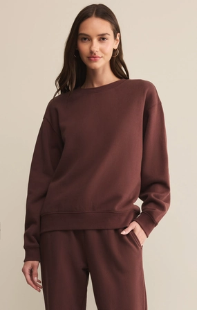 Z Supply Boyfriend Cotton Sweatshirt in Sandalwood LightweightLayeredFabric