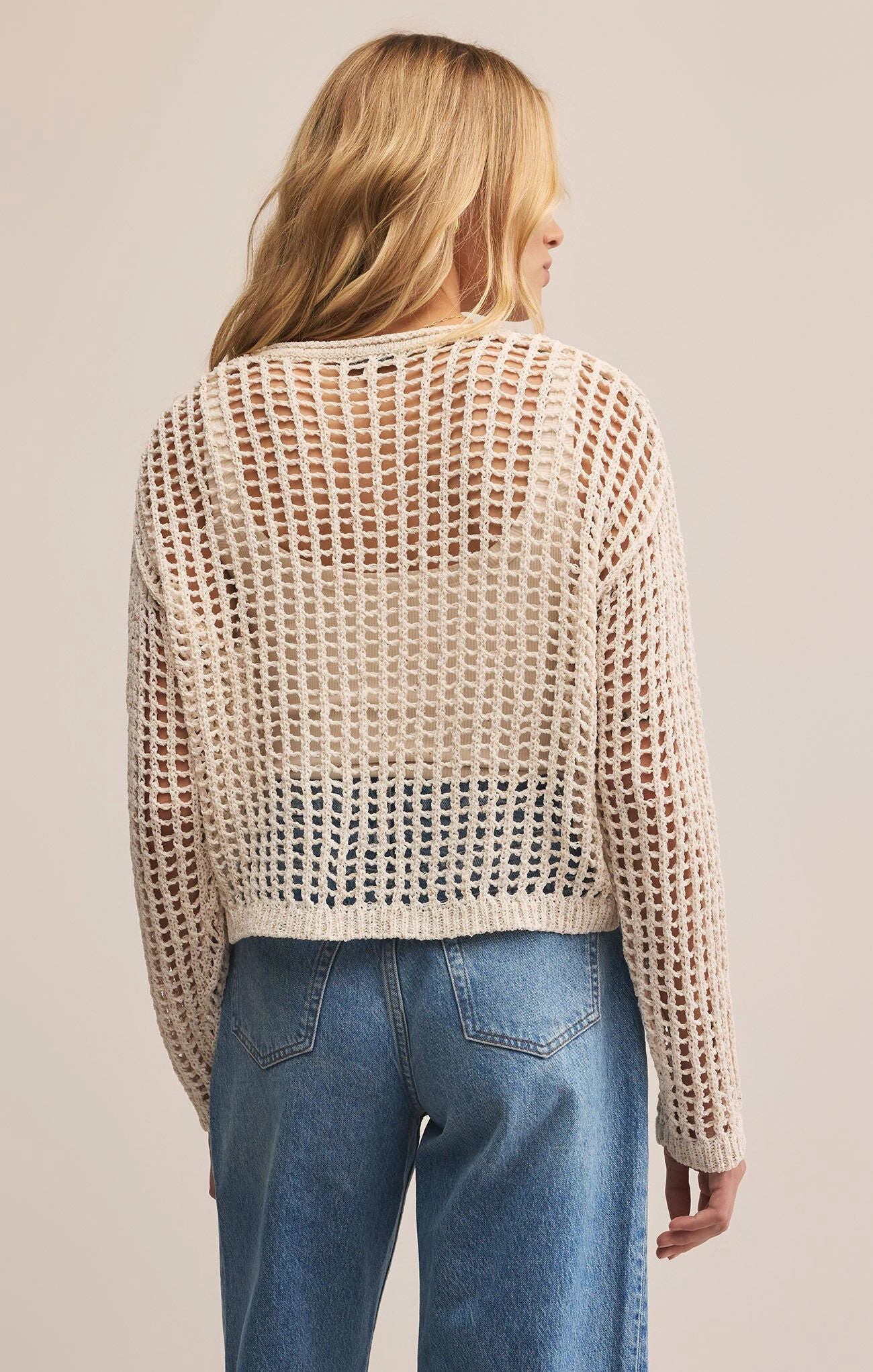 Z Supply Felix Sweater in Crystal Soft Cotton Contrast Stitching