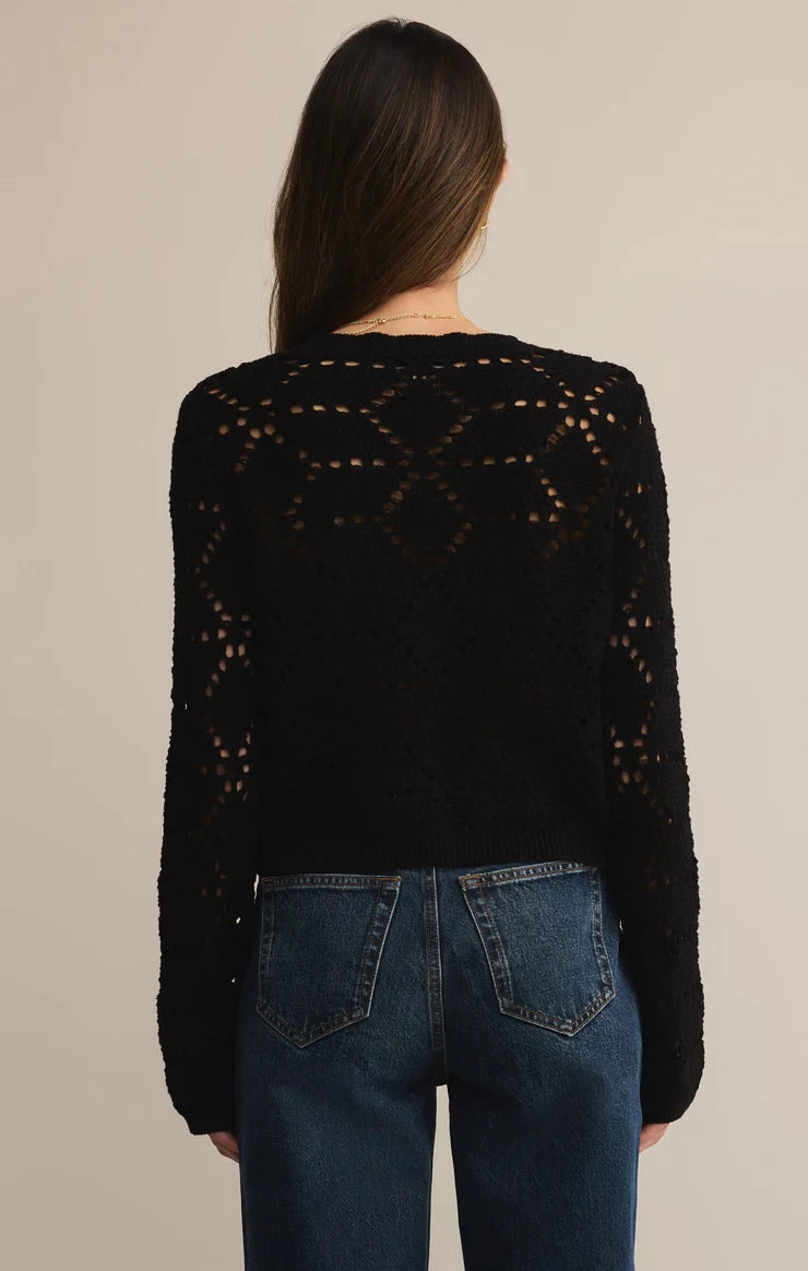 Z Supply Rosalyn Diamond Sweater Cardigan in Black ThermalInsulation Everyday Jacket