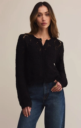 Lightweight Weave Material Z Supply Rosalyn Diamond Sweater Cardigan in Black