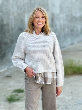 Z Supply Sheena Sweater in Turtle Dove TemperatureRegulating Fabric ReflectiveDetails
