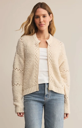 Z Supply Sundance Zip-Up Sweater Jacket in Crystal Non Restrictive Collar ButterSoft Handfeel