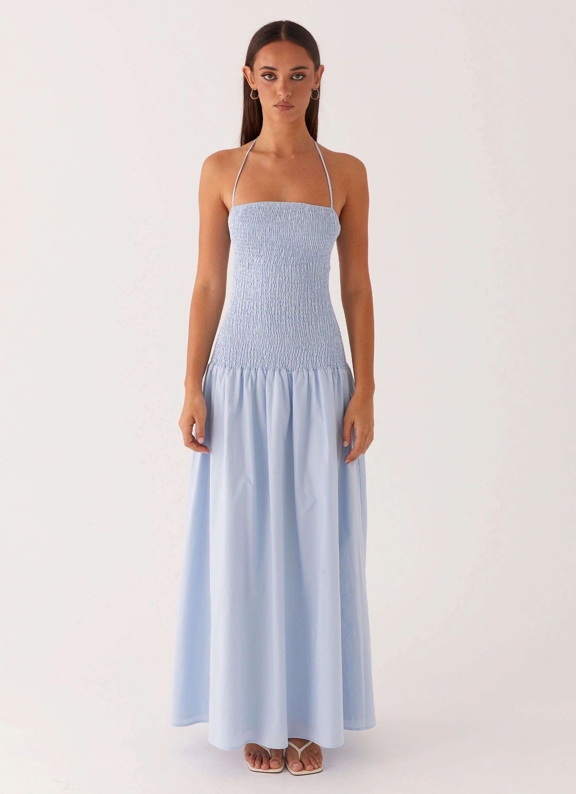 Zahra Maxi Dress - Blue Luxe Comfort Satin Soft