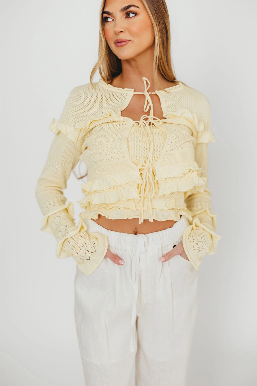 Hypoallergenic Inner Layer Ethical production Zayne Cardigan and Strapless Tube Top and Sweater Set in Yellow