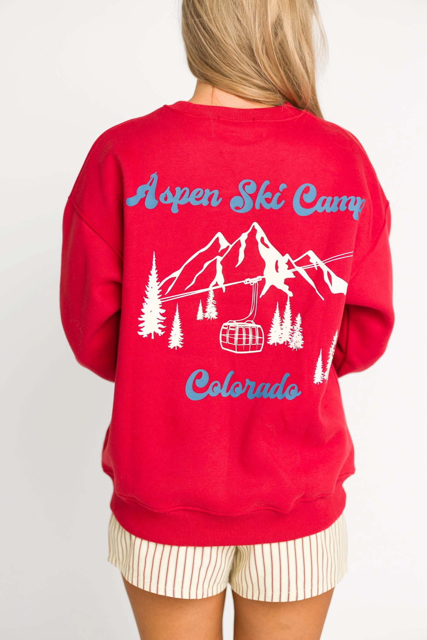 Aspen Ski Camp Sweatshirt in Cherry Stretch Knit Material Biodegradable Fiber Blend