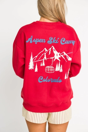Aspen Ski Camp Sweatshirt in Cherry Stretch Knit Material Biodegradable Fiber Blend