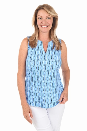 Street Style Dot Your Eyes UPF50  Split Neck Sleeveless Top