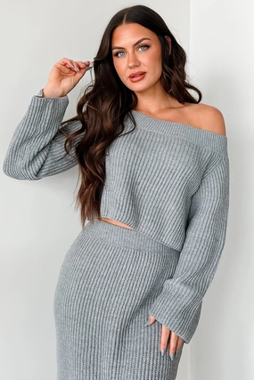 Breathable Design MultiPanelDesign Something To Remember Off The Shoulder Sweater (Heather Grey)