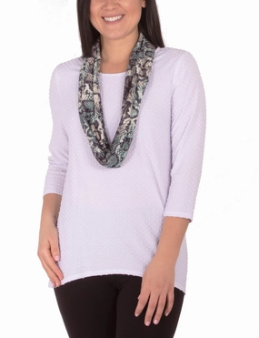 3/4 Sleeve Jewel Neck Top With Scarf Office Look AntiSnag Fabric