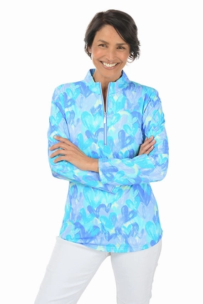 EthicallySourcedMaterial SolarReflectiveFinish Brushstroke Hearts Cooling UPF50  Mock Neck Top