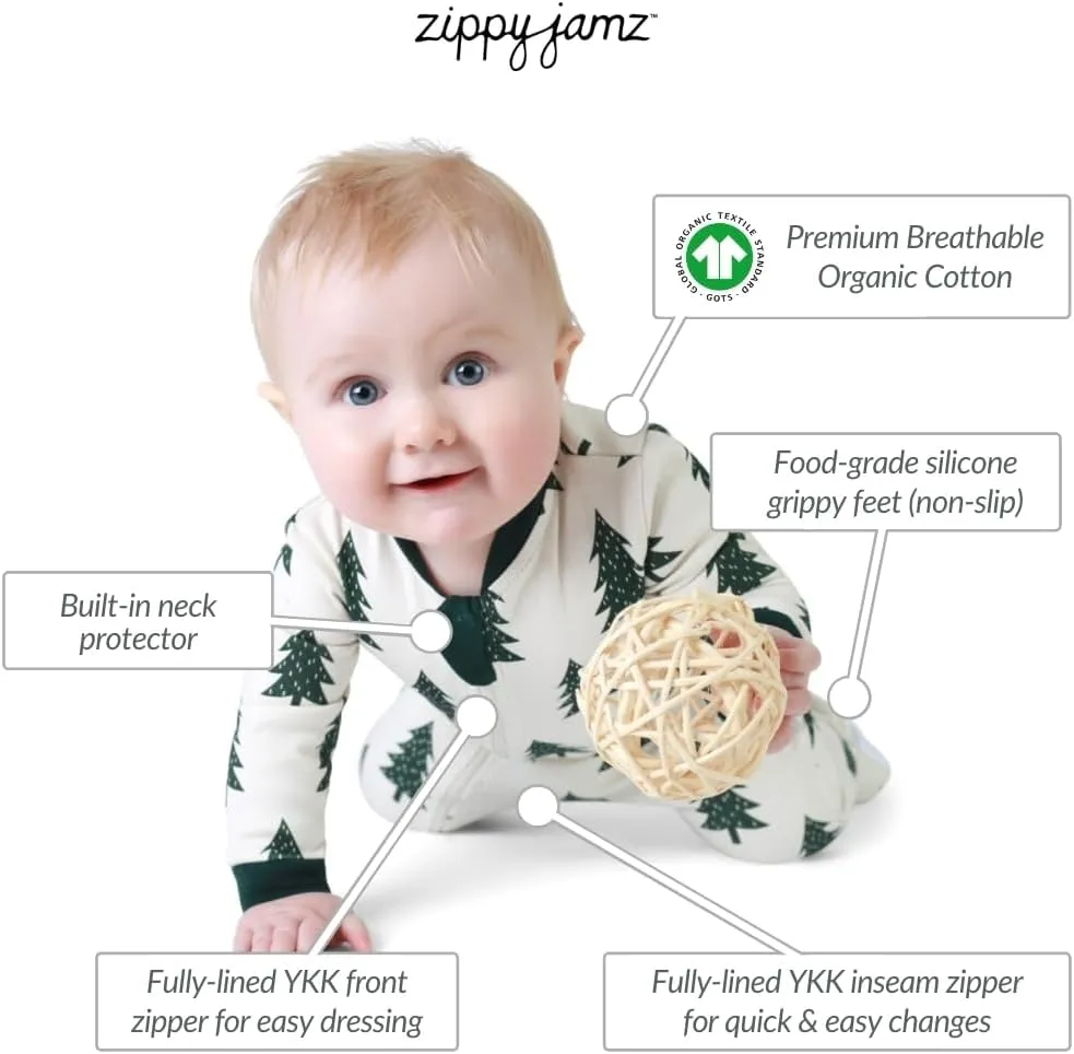 zippyjamz – Zipper Organic Sleeper Footed Onesies Sleeper Baby Pajamas with Inseam Zipper