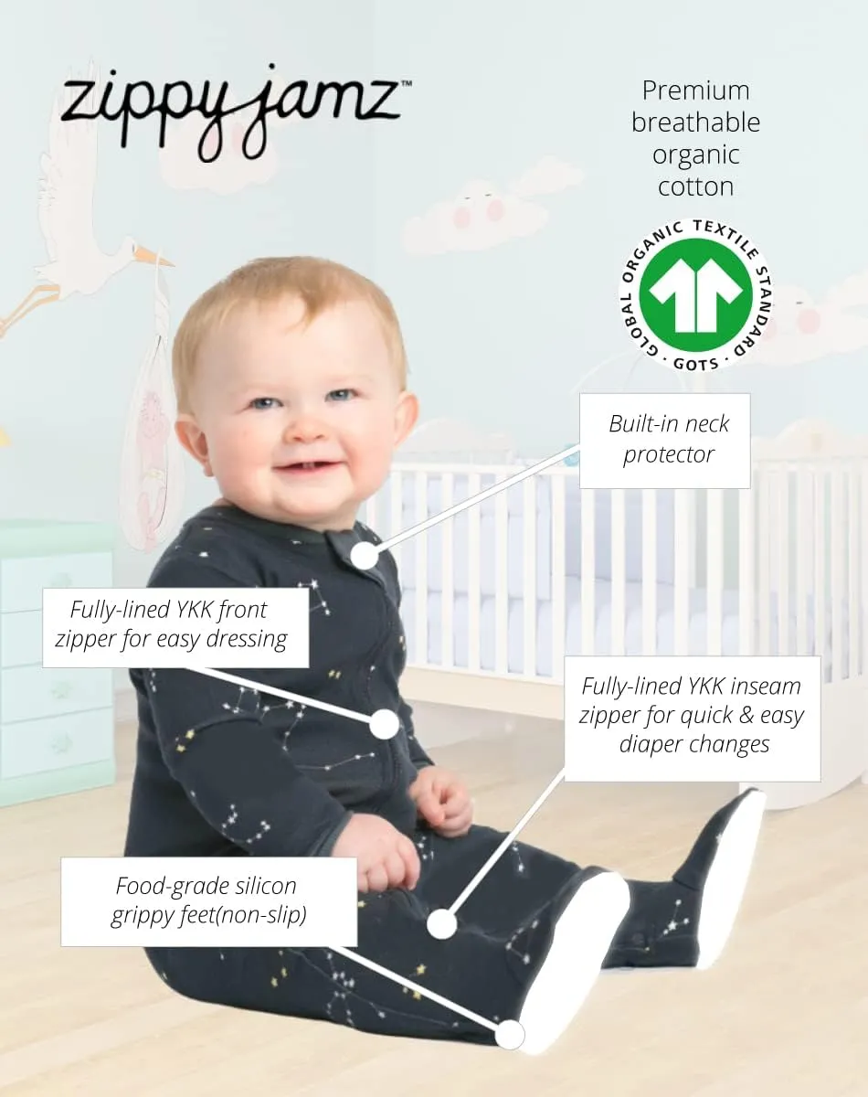 zippyjamz – Zipper Organic Sleeper Footed Onesies Sleeper Baby Pajamas with Inseam Zipper
