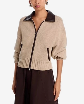 Zofia Zip Front Wool Cardigan Oatmeal CroppedLength MinimalistDesign