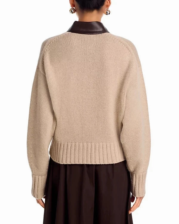Recycled Polyester Zofia Zip Front Wool Cardigan Oatmeal